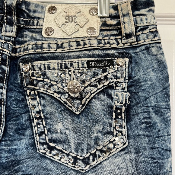 Miss Me Embellished Signature Ankle Skinny Jeans Acid Wash Mid Rise Size 30 Y2K - Picture 9 of 16